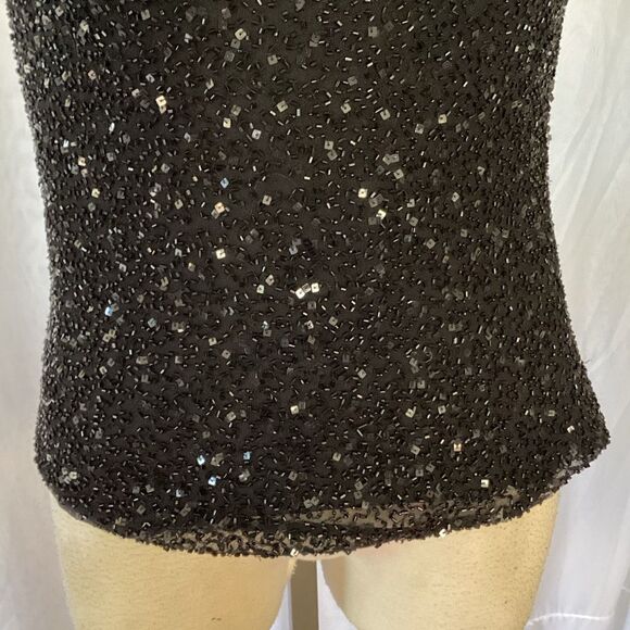 Adrianna Papell Boutique Silk Beaded Black Top Cowl Neckline Women’s Medium - Picture 6 of 9